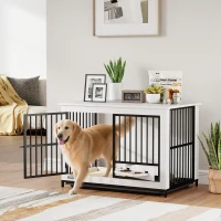 PawHut Grote hondenbox, gemakkelijke toegang, vergrendeld, draaibare komhouder, voor kleine en grote honden, Wit(m-2)