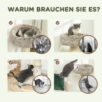 PawHut Kattenboom, 87 cm, Kattentoren met Dikke Krabpaal, Pluchebed, Binnen, Draagt tot 6 kg, Bruin(m-6)