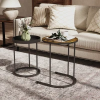 HOMCOM Set of Two Industrial Nesting Tables - Brown/Black(m-10)