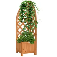 Outsunny Buitenzonnig verhoogd bed met latwerk, bloembak, bloempot, plantenpot bruin(m-11)