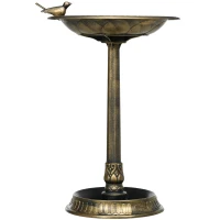 Outsunny Vogelbad met Beeldje, Bloemenpatroon, 2 Bassins, Kunststof, Antieke Look, 50B x 72H cm, Bronskleurig(m-10)