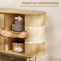 HOMCOM Aparador con Puertas Tambour Deslizantes 4 Compartimentos y Patas de Madera 120x40x78 cm Roble(m-5)