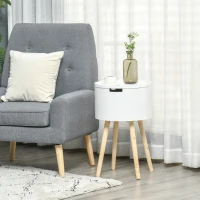 HOMCOM Modern Side Table with Hidden Storage Space, Round Night Stand with Removable Tray Wood Frame End Coffee Table for Living Room, White(m-2)