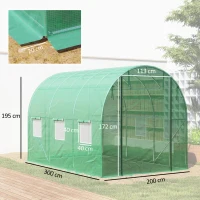Outsunny Polytunnelkas met kunststof hoes en stalen frame, begaanbare kas met oprolbare deuren, Groen(m-3)