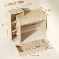 HOMCOM Bureau avec rangement, bureau d'ordinateur avec 3 étagères de rangement et tiroir, 100 x 40 x 90 cm, bois naturel(m-3)