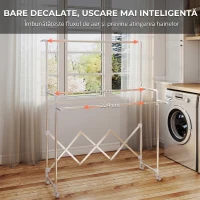 HOMCOM Uscător de Rufe Pliabil cu 3 Bare Reglabile, Roți Rotative și Cadru din Oțel Inoxidabil, Argintiu(m-4)