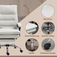 Vinsetto Massagebureaustoel met Verwarming, Kantelfunctie, Kunstleer, 65x72x109-117cm, Crèmewit(m-7)