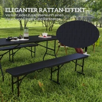 Outsunny Picknicktafel en Banken, 3-Delige Set, Opvouwbaar, Kunststof, Metaal, Zwart(m-4)