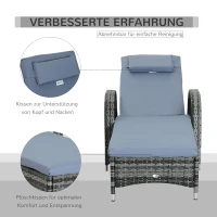 Outsunny Gartenliege mit Auflage, verstellbare Rückenlehne, Metallgestell, Polyrattan, grau, 200 x 73 x 103 cm(m-5)