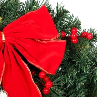 HOMCOM Kerstkrans 60 cm, deurkrans in Crestwood-sparrenlook met strik, 50 leds, 140 takpunten, 8 lichtstanden(m-12)
