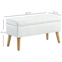 HOMCOM Gestoffeerde Bank met Opbergruimte, Fluweelachtige Stofbekleding, Houten Poten, Voor Woonkamer, Slaapkamer, Hal, 80 x 35 x 42 cm, Wit(m-3)