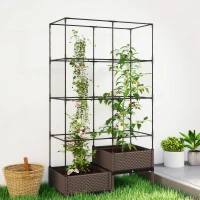 Outsunny Verhoogd plantenbed met klimrek, afvoeropeningen, kunststof plantenbak 100 x 50 x 174 cm(m-2)