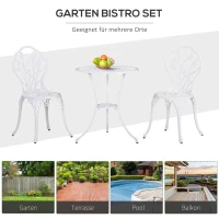 Outsunny zitgroep 3-delige eetgroep tuinmeubelset 1 tafel + 2 stoelen aluminium wit(m-7)