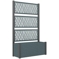Outsunny Hoogbed met klimrek in rattan-look plantenbak bloembak met klimsteun 90 x 35 x 148 cm Donkergrijs(m-1)