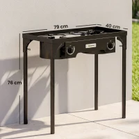 Outsunny Double Burner Camping Stove, 150,000 BTU High Pressure Camping Gas Stove with Detachable Legs, Black(m-3)