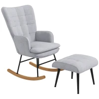 HOMCOM Schommelstoel met Voetenbank, Comfortabel, Tot 130 kg, Linnenlook, 64x89x90cm, Lichtgrijs(m-1)