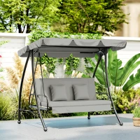 Outsunny Hollywood schommel tuinschommel schommelbank met ligfunctie, 3 zits, metaal + polyester, grijs, 209 x 114 x 170 cm | Aosom(m-2)