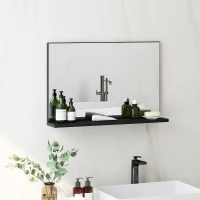 kleankin Specchio Bagno da Parete con Mensola Design Moderno e Multiuso, 60x12x40 cm, Nero(m-2)