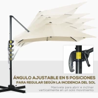 Outsunny Sombrilla de Jardín de Aluminio Parasol Excéntrico con Manivela y Poste Giratorio e Inclinable 245x245x245 cm Crema(m-5)