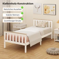 HOMCOM Eenpersoons-bedframe, houten bedframe, opbergruimte onder, natuurhout, wit(m-4)