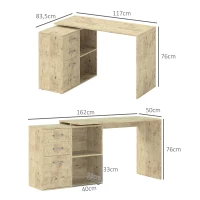 HOMCOM Scrivania Angolare per PC con 3 Cassetti e Ripiani Aperti, in Legno e Metallo, 117x83.5x76 cm, Noce(m-3)