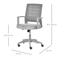 Vinsetto Sedia da Ufficio Ergonomica Girevole con Altezza Regolabile, Ruote e Braccioli, 59x61x95.5-105cm Grigio(m-3)