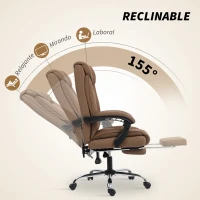 HOMCOM Silla de Escritorio con Reposapiés Respaldo Reclinable Acolchado Grueso Tapizada en Cuero Sintético Marrón(m-4)