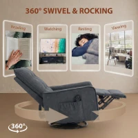 HOMCOM Recliner Armchair, Chenille Recliner Chair with Massage and Heat, 360° Swivel Rocking Manual Recliner, Dark Grey(m-6)
