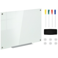 Vinsetto Glazen Whiteboard, Memobord, Whiteboard, 4 stiften, 6 magneten, 1 spons, 1 houder, Wit