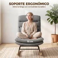 HOMCOM Mecedora Tapizado de Lino con Cojín Lumbar Respaldo Alto Asiento Amplio Doble Capa Gris Claro(m-6)