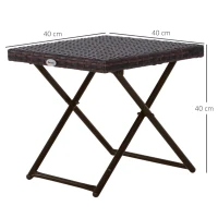 Outsunny Folding Garden Coffee Table, Wicker Outdoor Bistro Side Table with PE Rattan Top for Patio, Balcony, Porch, 40 x 40 x 40 cm, Brown(m-3)