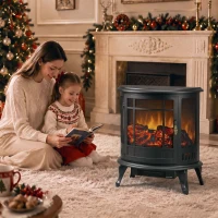 HOMCOM Electric Fireplace Stove, Freestanding Electric Fire Heater with Realistic LED Flame, 2000W, Black(m-8)