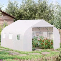 Outsunny Tunnelkas met 6 oprolbare ramen, deur met ritssluiting, scheurbestendige folie, metalen frame, 3,5 x 3 x 2 m, wit(m-2)