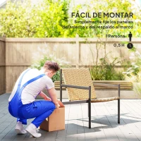 Outsunny Silla de Ratán de Jardín para Exterior con Reposabrazos Estructura de Acero y Respaldo Inclinado 74x61x81 cm Natural(m-7)