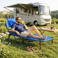 Outsunny Tuinligstoel Zonneligstoelen Relaxligstoel, Opvouwbaar, Weerbestendig, 194 cm x 72 cm x 31 cm, Zwart + Donkerblauw(m-8)