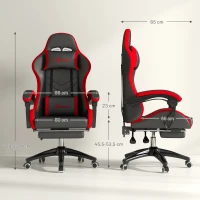 Vinsetto Cadeira Gaming Ergonómica Reclinável 135° de Couro PU com Suporte Lombar Altura Ajustável 65x65x129 cm Preto e Vermelho(m-3)