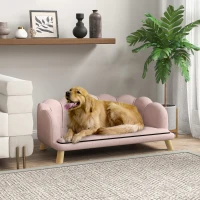PawHut Huisdierensofa voor Middelgrote en Grote Honden tot 25 kg, Stevig Hout, Gepolsterd, Roze(m-2)