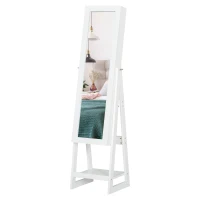 HOMCOM Jewellery Cabinet, Standing Mirror with LED Lights, Full-Length Mirror with Storage Drawers, Hooks and Shelves, Make-Up Armoire, Jewellery Organiser for Bedroom, White(m-10)