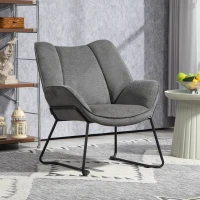 HOMCOM Poltrona d'Arredo con Braccioli Inclinati, in Tessuto Effetto Lino e Acciaio, 71.5x67x79 cm, Grigio(m-2)
