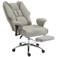 HOMCOM Sedia da Ufficio Ergonomica Reclinabile con Poggiapiedi, Schienale Alto, Altezza Regolabile, Grigio Chiaro(m-11)