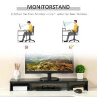 Vinsetto Monitorstandaard Verstelbare Lengte & Hoek Dubbele Monitor Standaard Houten Schap Monitorhouder voor Computerscherm Laptop 80-117 x 23,5 x 10 cm(m-6)