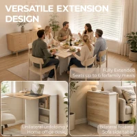 HOMCOM Folding Dining Table, Drop Leaf Table with 2-Tier Shelves, Rolling Casters, White and Natural(m-4)