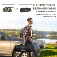 Outsunny Tienda de Campaña Inflable Tipo Túnel para 3 Personas con Vestíbulo Ventanas de Malla y Bolsa Impermeable Verde Oliva(m-9)