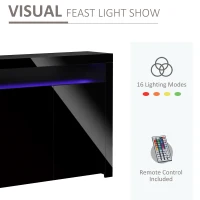 HOMCOM 2-Door Sideboard with LED Light, High Gloss Lighted Storage Cabinet with Shelves and Open Compartment, Modern Kitchen Sideboard for Dining Room, Living Room, 107 x 35 x 97cm, Black(m-4)
