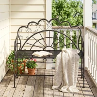 Outsunny Metal Garden Bench Loveseat with Slatted Seat, Black(m-8)