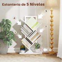 HOMCOM Estantería en Forma de Árbol con 5 Estantes y Sistema Antivuelco para Salón Dormitorio 50x24x82 cm Blanco(m-4)
