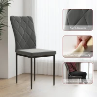 HOMCOM Set van 4 eetkamerstoelen met fluwelen uitstraling, moderne gestoffeerde stoelen met metalen poten, voor eetkamer, slaapkamer, keuken, grijs(m-5)