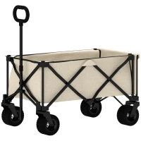 Outsunny Tuinwagen 100 kg Belastbaar, Opvouwbare Transportkar met Uitneembare Doek, 90 x 48 x 92 cm - Beige(m-10)