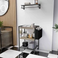 HOMCOM Carrito Auxiliar con Ruedas de 3 Niveles con Bolsa de Tela y 2 Ganchos para Salón Cocina Comedor 66x40x80,5 cm Gris(m-10)