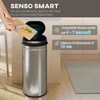HOMCOM Cestino Spazzatura da 42L con Sensore di Movimento e Apertura Automatica, 30.5x30.5x68 cm, Nero e Argento(m-4)